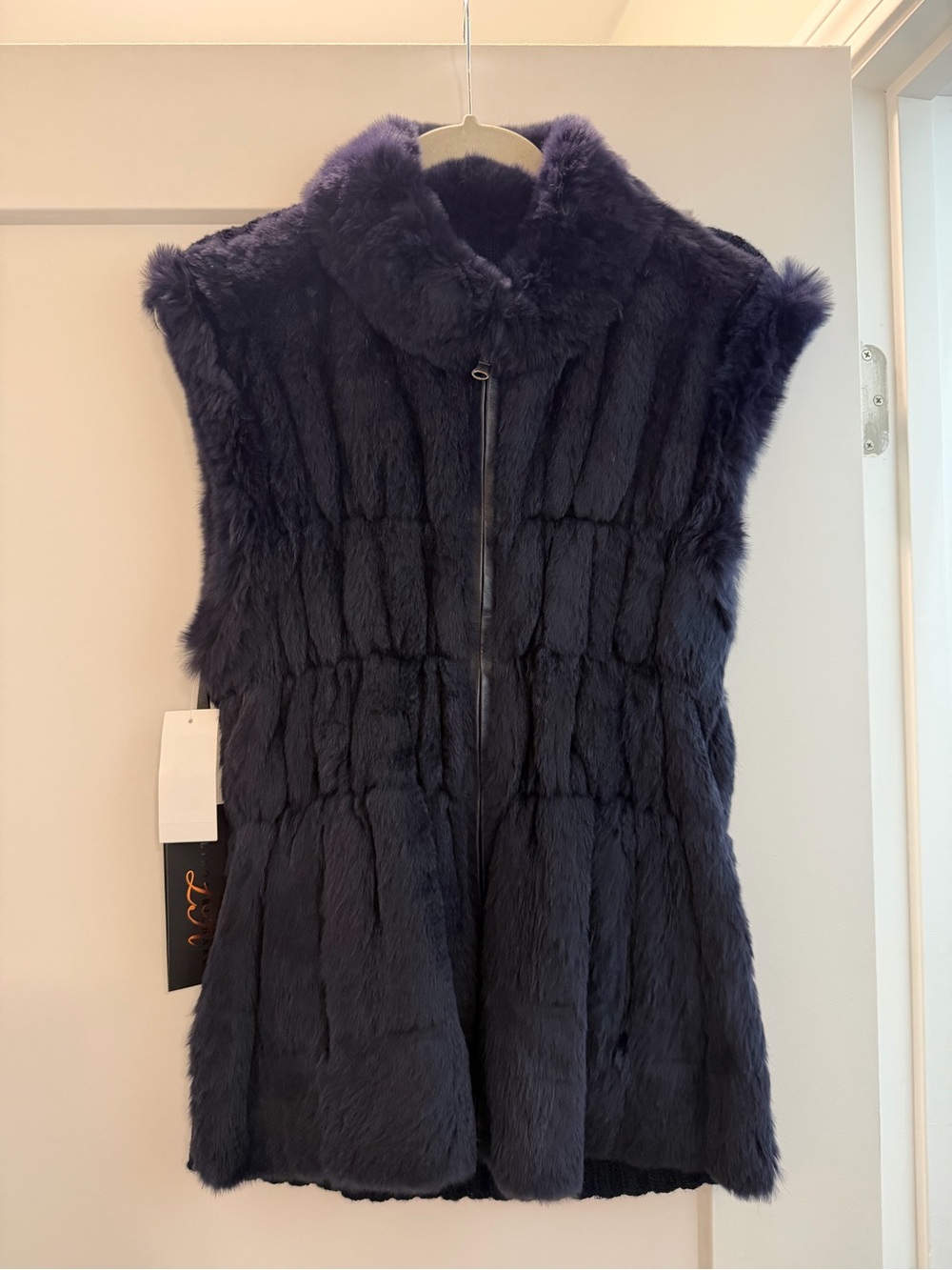 Reversible Sleeveless Real Fur Vest in Deep Navy